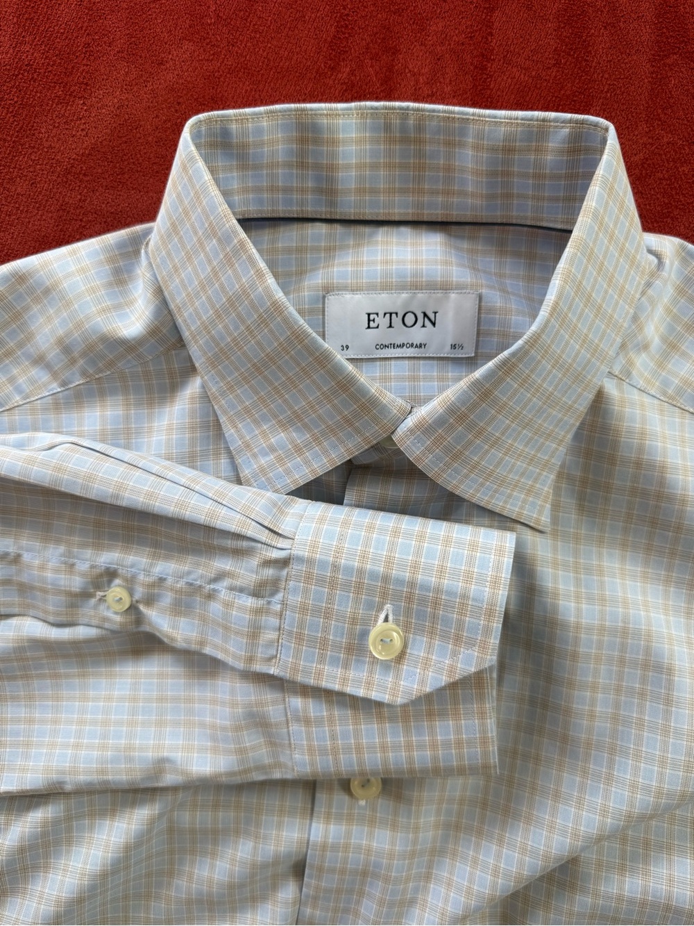 Eton Contemporary Luxury Blue Check Dress Shirt 39 15.5 Spread Collar